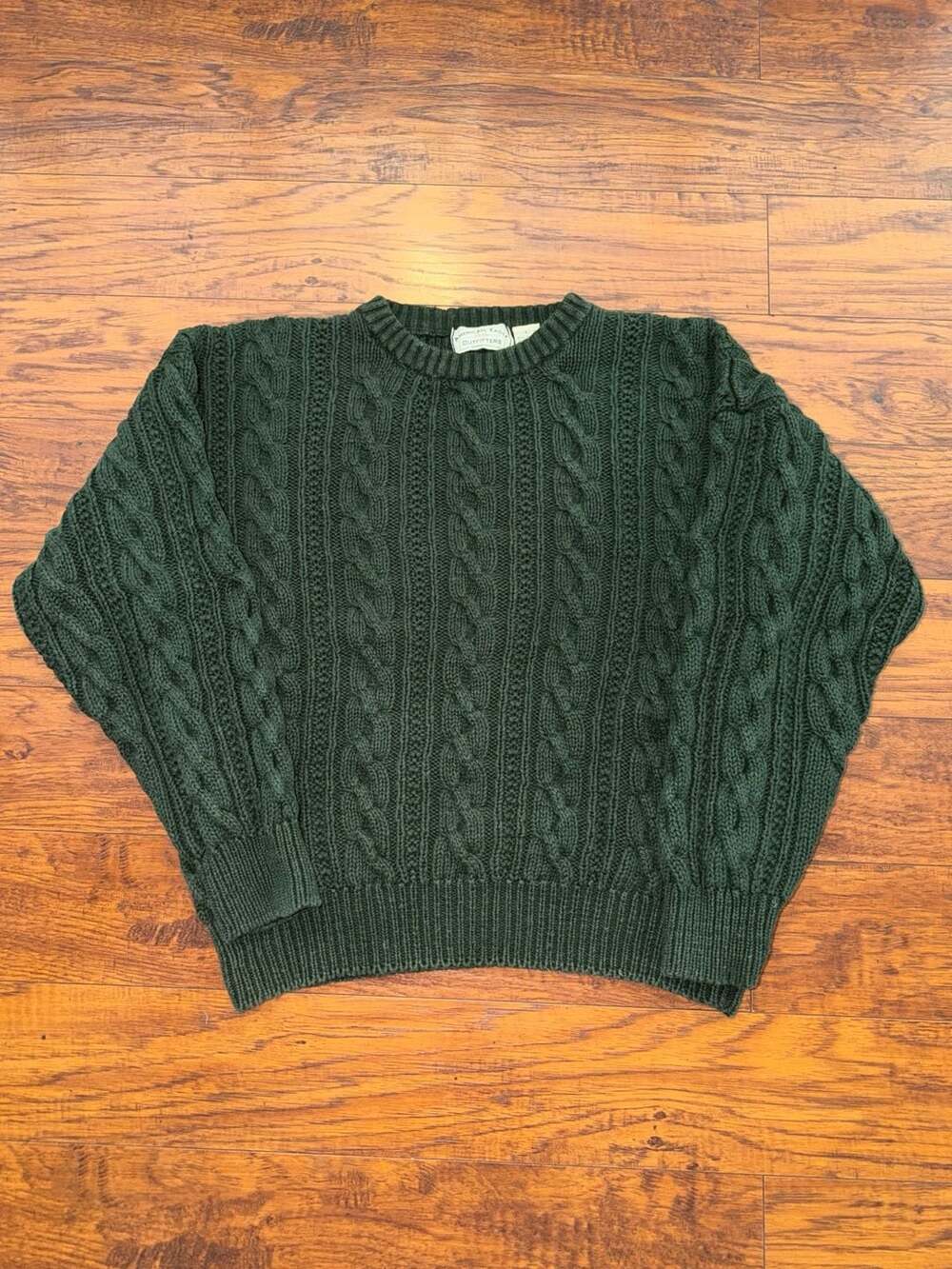 American Eagle Outfitters Vintage 90s Dark Green Cable Knit Crewneck Sweater Siz